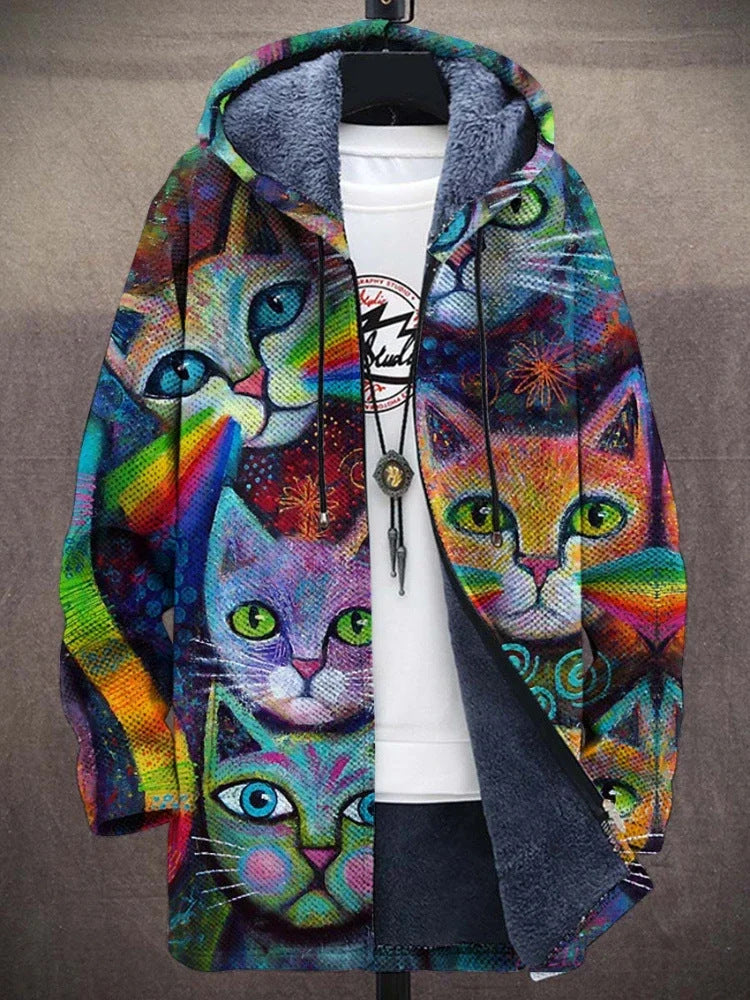 Katachtige | Fleece gevoerd vest met kattenprint