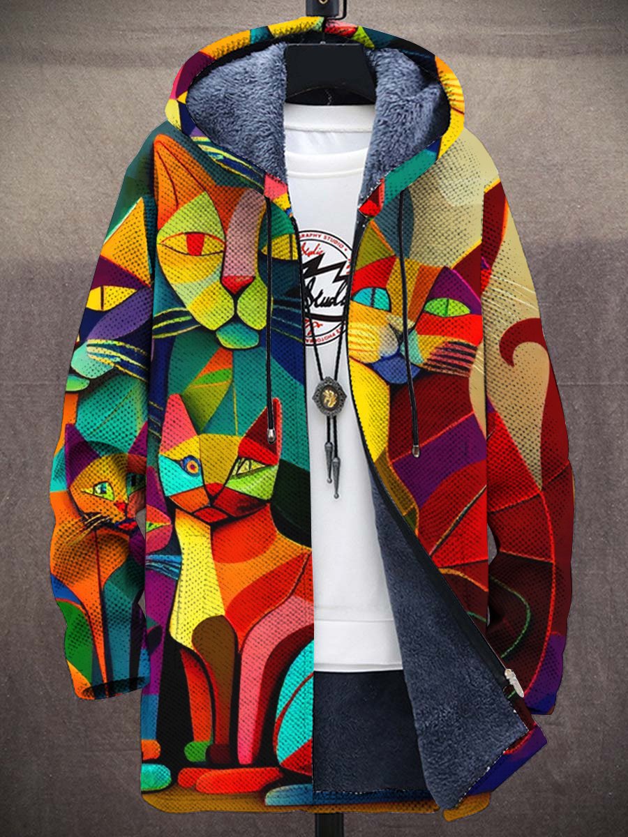 Katachtige | Fleece gevoerd vest met kattenprint